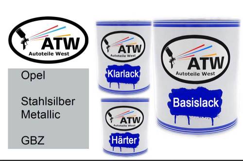 Opel, Stahlsilber Metallic, GBZ: 1L Lackdose + 1L Klarlack + 500ml Härter - Set, von ATW Autoteile West.